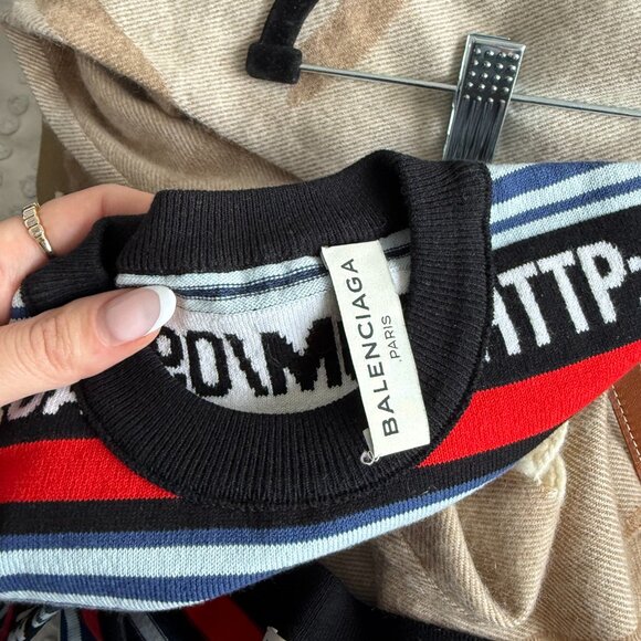 Balenciaga Knit Sweater Miniskirt Coords Multicolor Logo Striped Web Set 2 PC - Picture 3 of 12